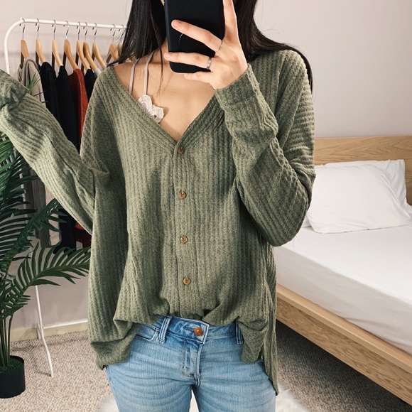 felicias Tops - 🆕 Vanessa - Green Oversized Thermal Top